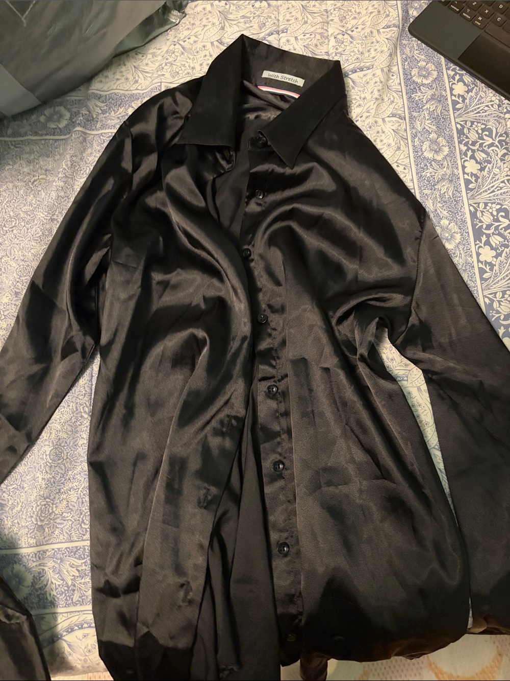Amazon Black Satin Button-Down Shirt